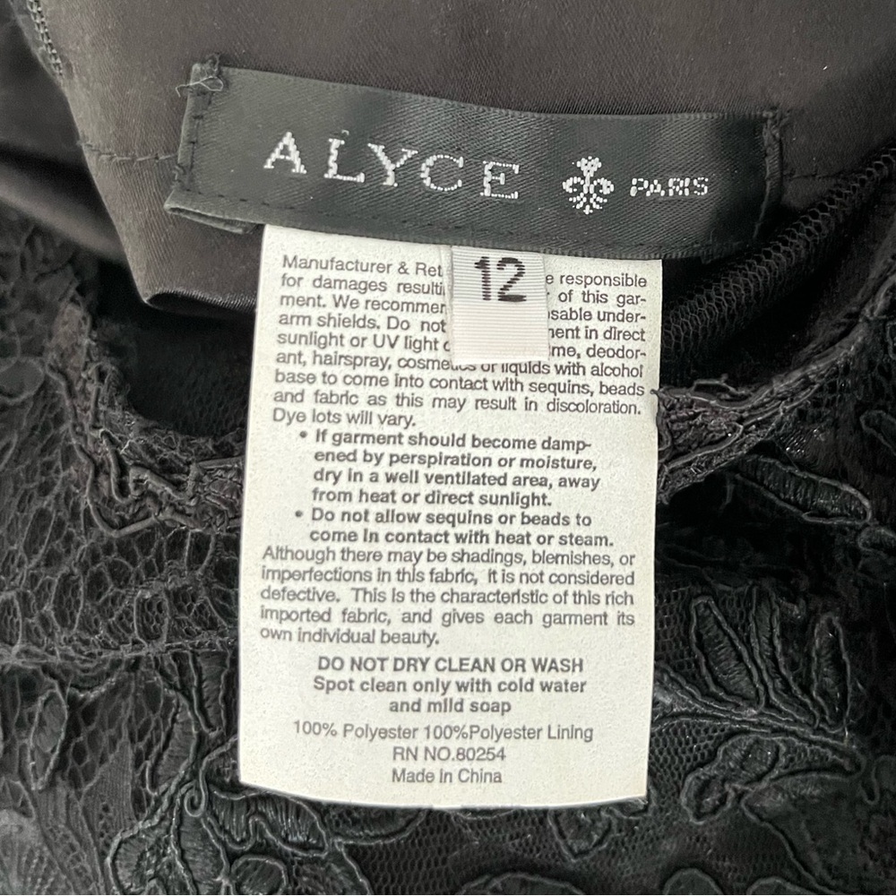 Alyce Paris Black Lace Evening Maxi Dress Size 12 (3/4) Sleeve Wedding Guest - Picture 5 of 13